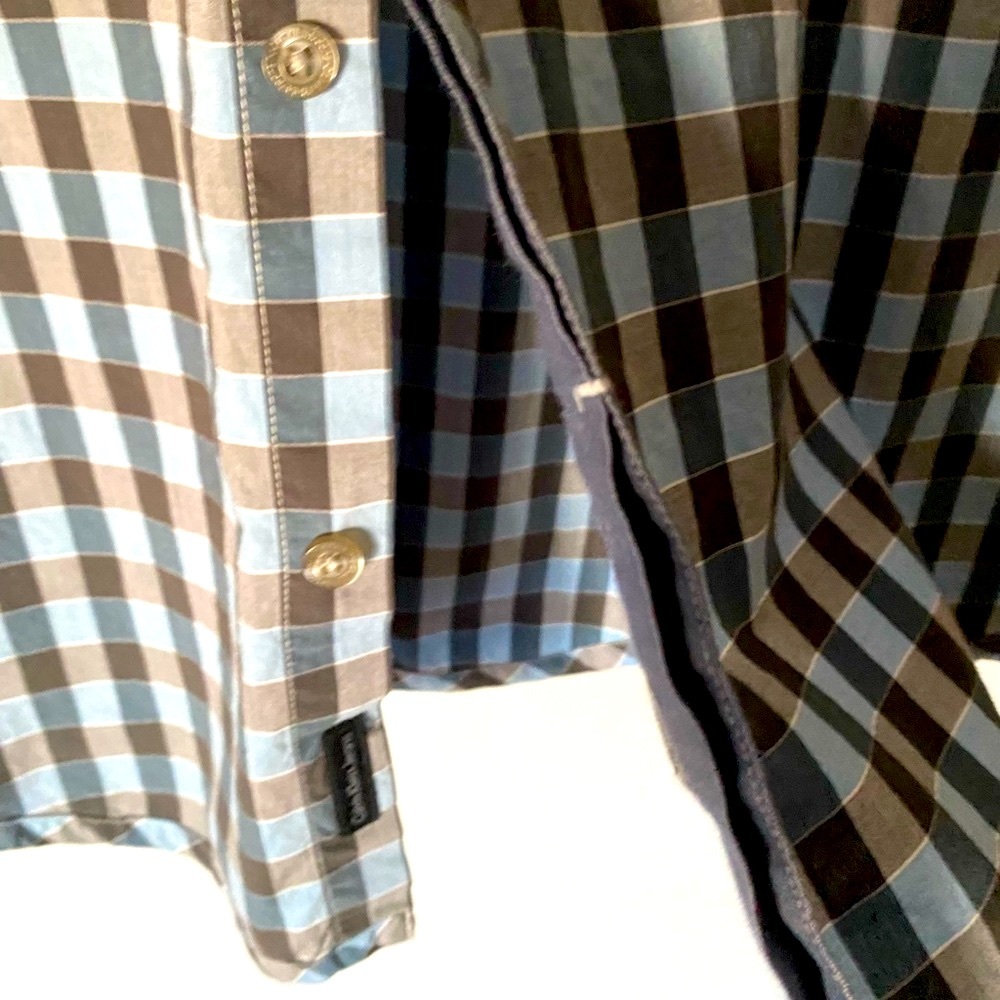 Calvin Klein men’s grey, black and blue plaid grid pattern button down size M - Picture 6 of 7